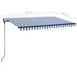 Manual retractable awning with LED 450x300 cm Blue and white