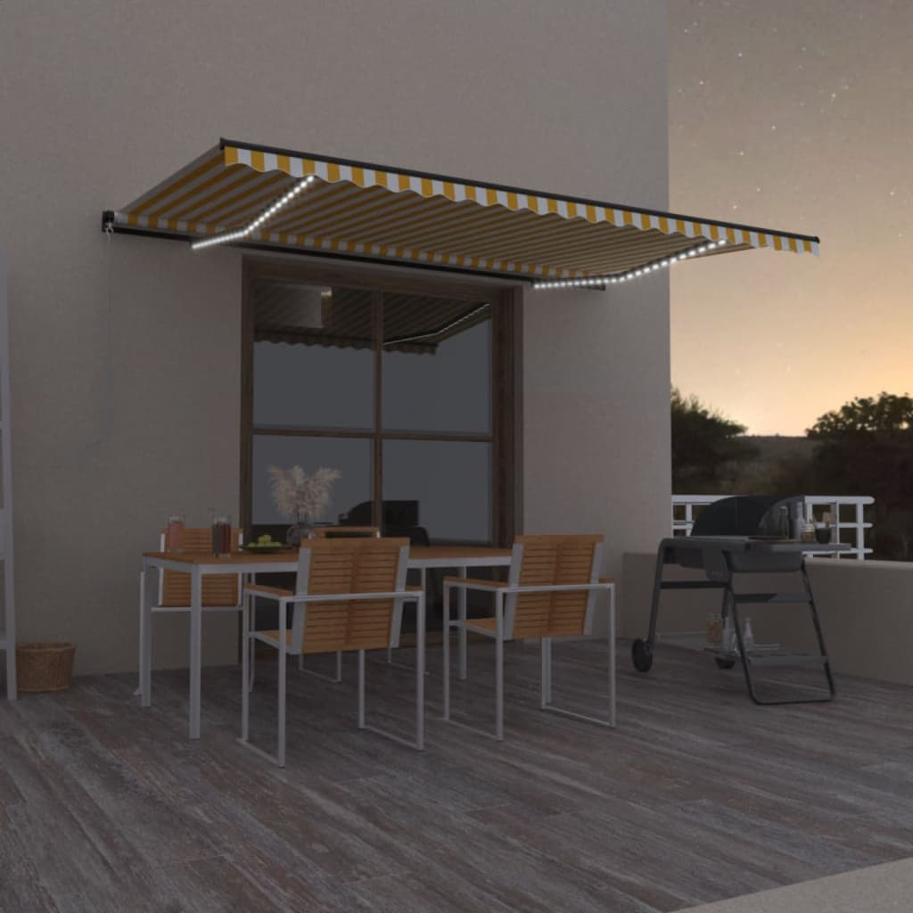 Manual retractable awning with LED 500x300 cm Yellow and white