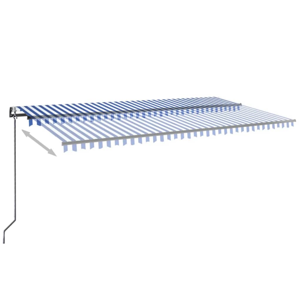 Auvent automatique capteur de vent/LED 600x300 cm Bleu et blanc