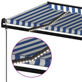 Auvent automatique capteur de vent/LED 600x300 cm Bleu et blanc