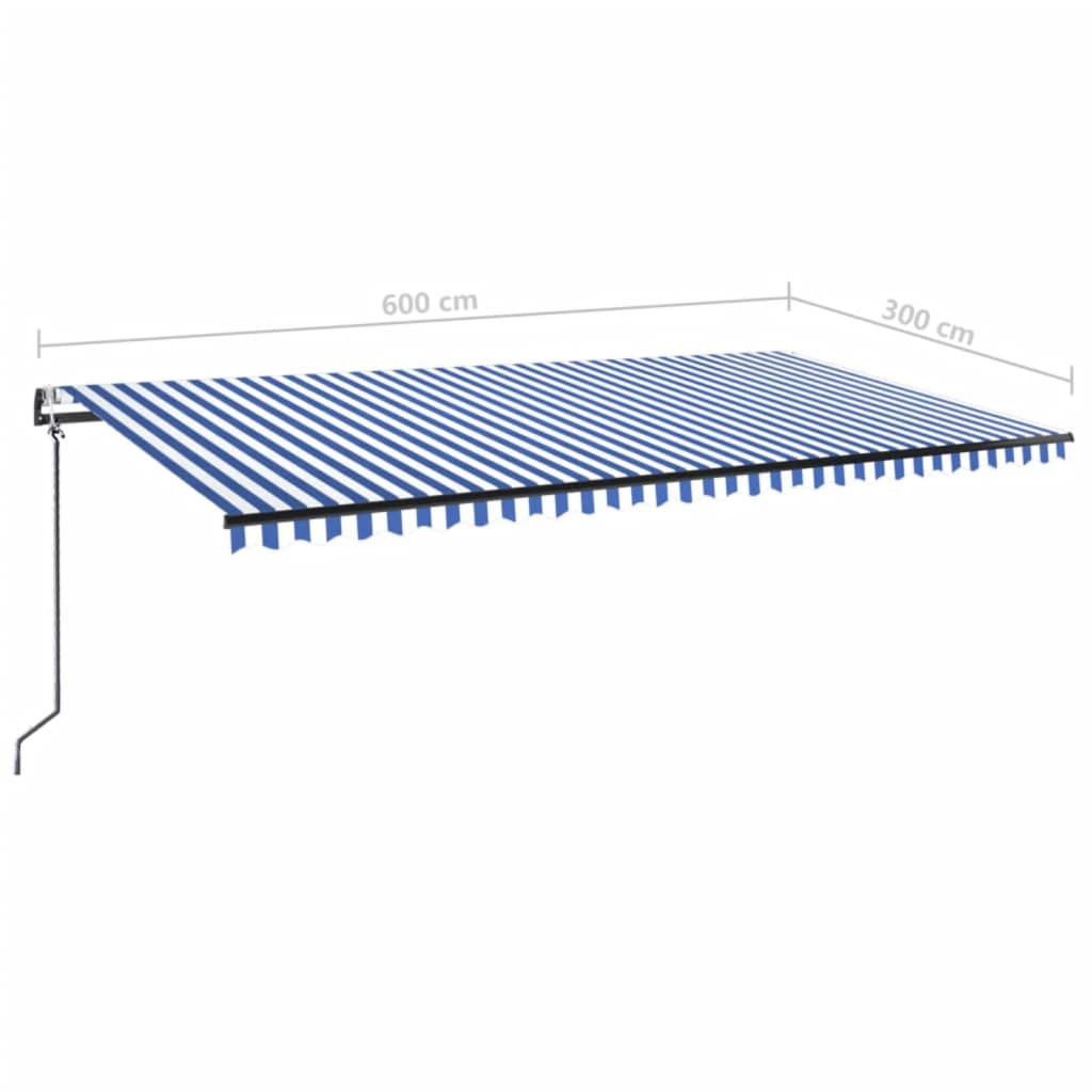 Auvent automatique capteur de vent/LED 600x300 cm Bleu et blanc