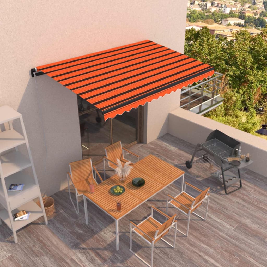 Manual retractable awning 400x350 cm Orange and brown