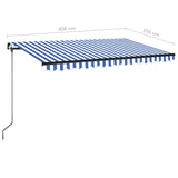 Manual retractable awning with LED 400x350 cm Blue and white