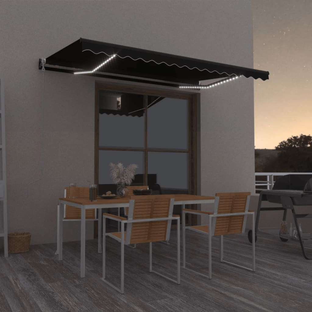 Auvent automatique capteur de vent et LED 400x350 cm Anthracite