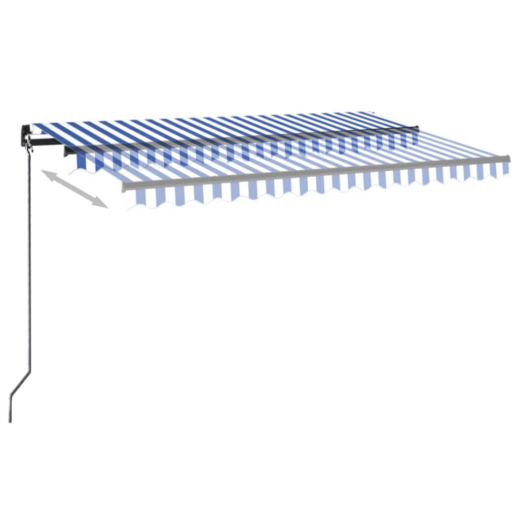 Manual retractable awning with LED 450x350 cm Blue and white