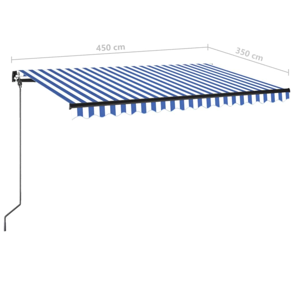 Manual retractable awning with LED 450x350 cm Blue and white