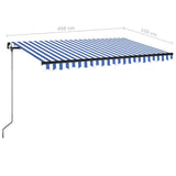 Manual retractable awning with LED 450x350 cm Blue and white