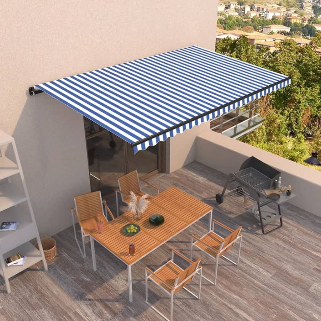 Manual retractable awning 500x350 cm Blue and white