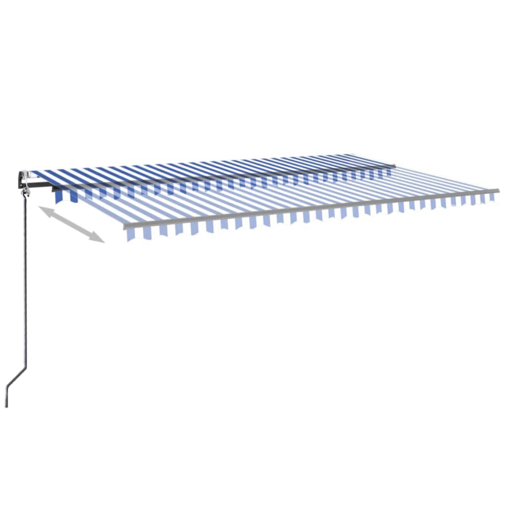 Auvent automatique capteur de vent LED 500x350 cm Bleu et blanc