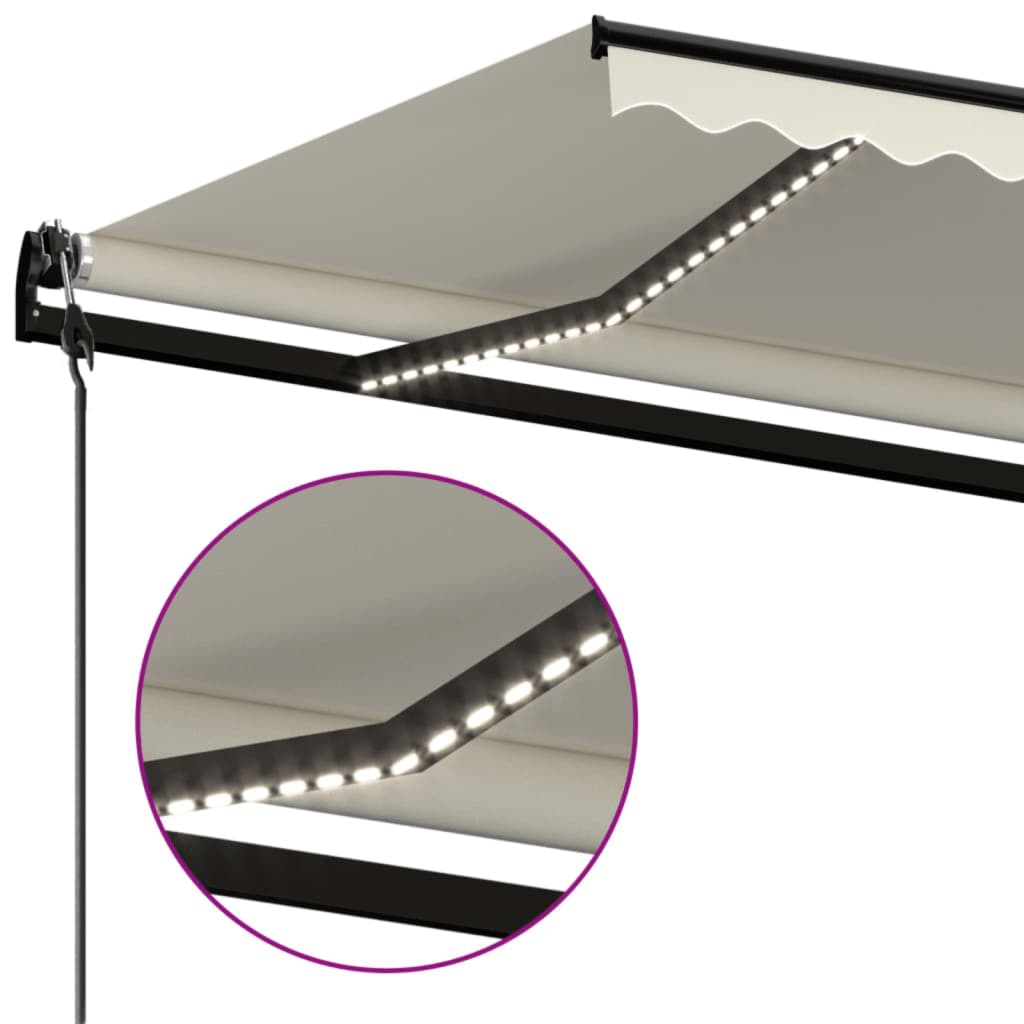 Auvent automatique avec capteur de vent et LED 500x350 cm Crème