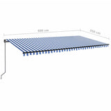 Manual retractable awning with LED 600x350 cm Blue and white