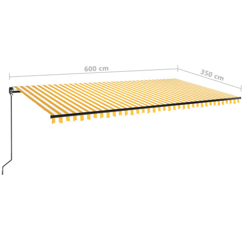 Auvent manuel rétractable avec LED 600x350 cm Jaune et blanc