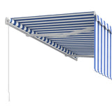 Manual retractable awning with blind 3x2.5 m Blue and white