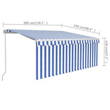 Manual retractable awning with blind 3x2.5 m Blue and white