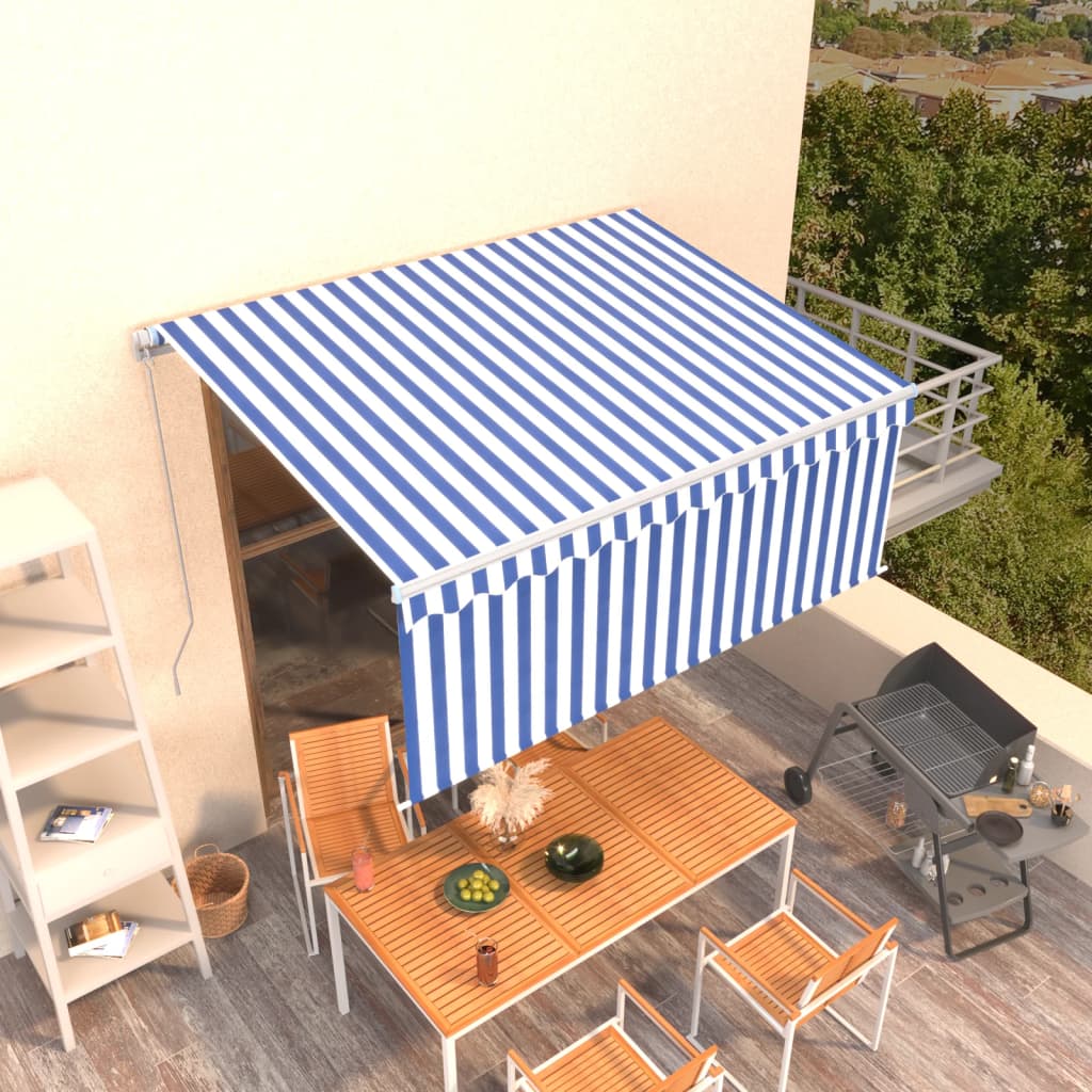 Manual retractable awning with blind 3x2.5 m Blue and white