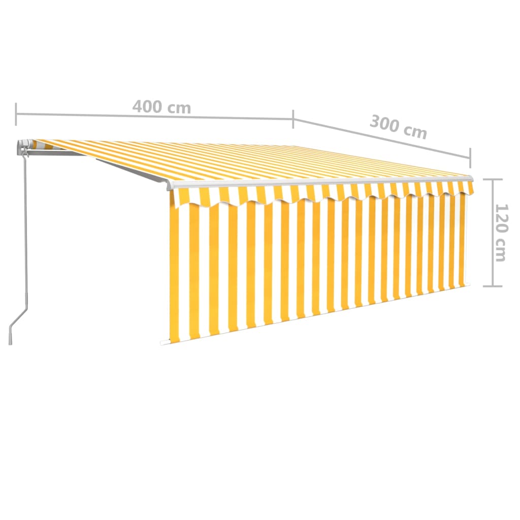 Auvent manuel rétractable avec store et LED 4x3m Jaune et blanc