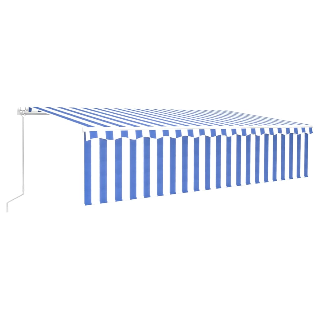 Manual retractable awning with blind and LED 6x3 m Blue and white