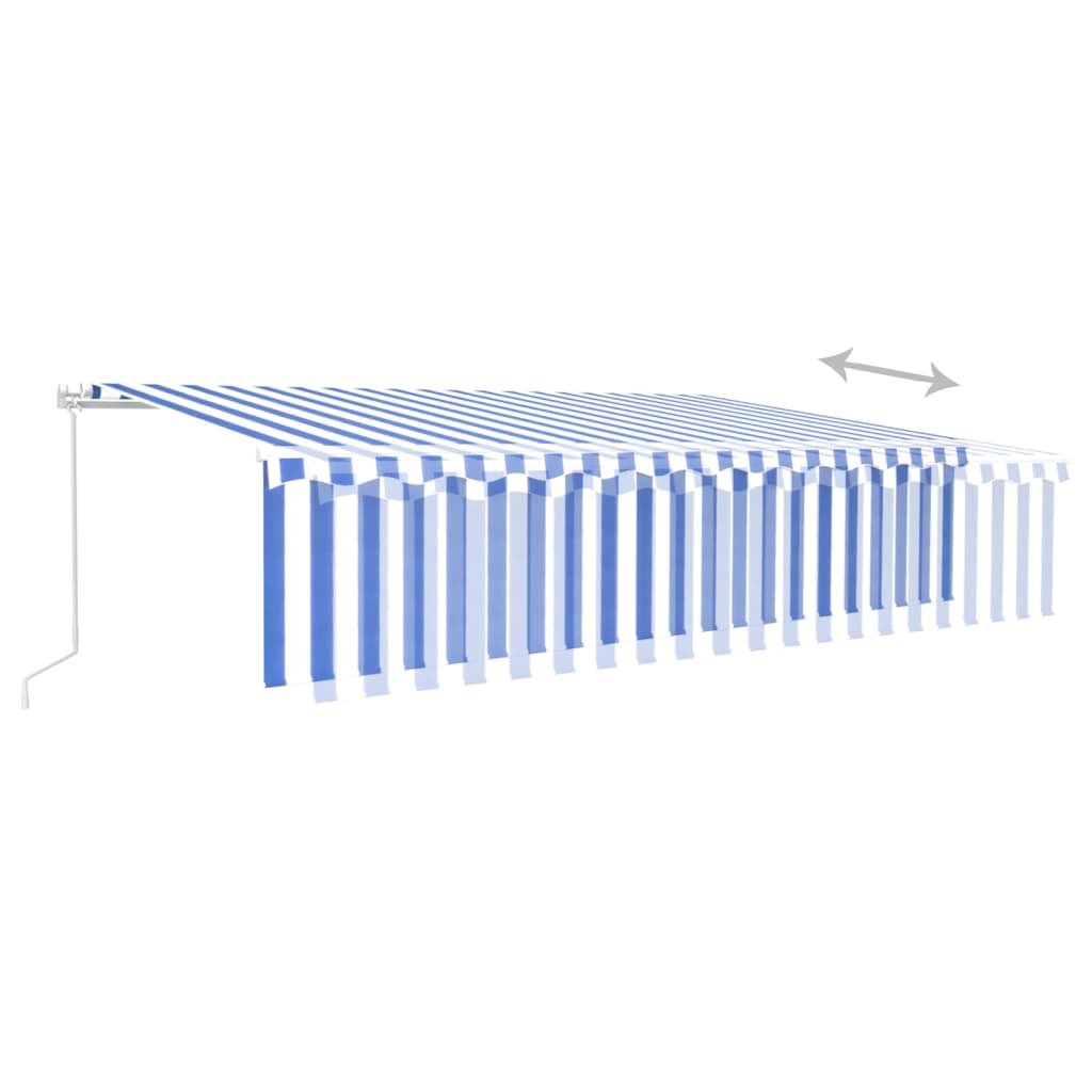 Manual retractable awning with blind and LED 6x3 m Blue and white