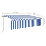 Automatic retractable awning with blind 6x3 m Blue and white