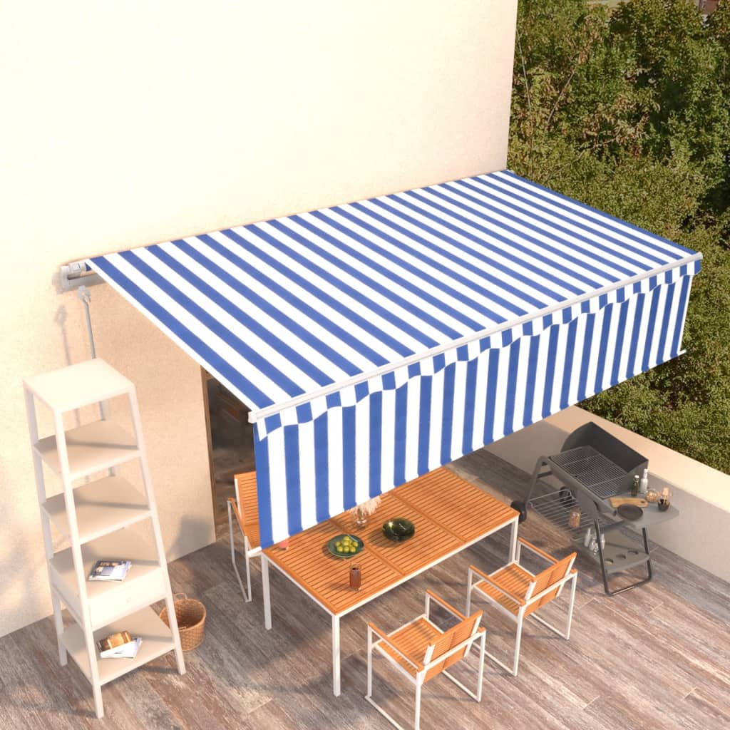 Automatic retractable awning with blind 6x3 m Blue and white