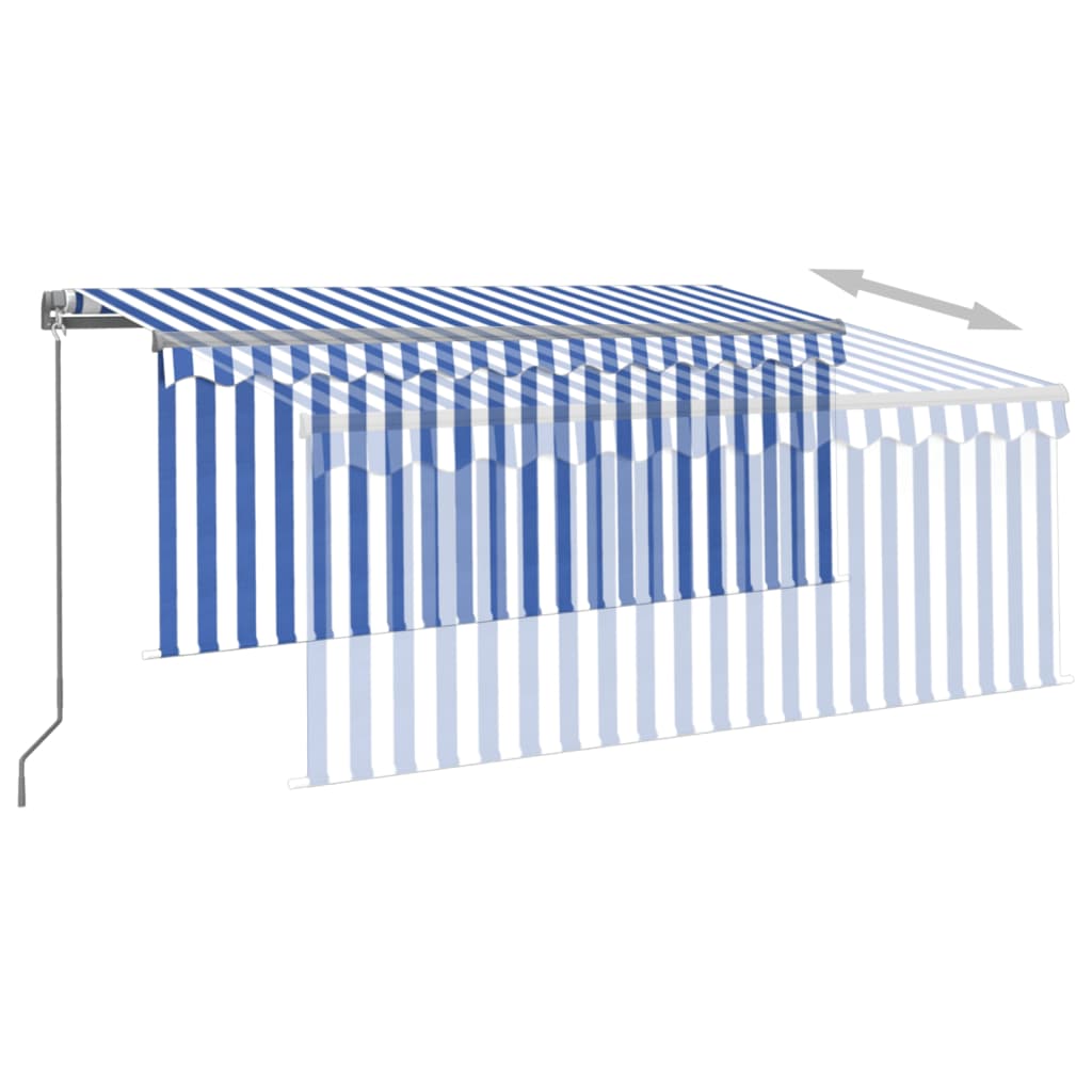 Manual retractable awning and blind and LED 3x2.5 m Blue and white