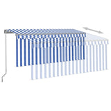 Manual retractable awning and blind and LED 3x2.5 m Blue and white