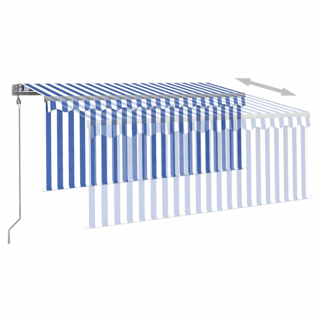 Automatic retractable awning with blind 3x2.5 m Blue and white