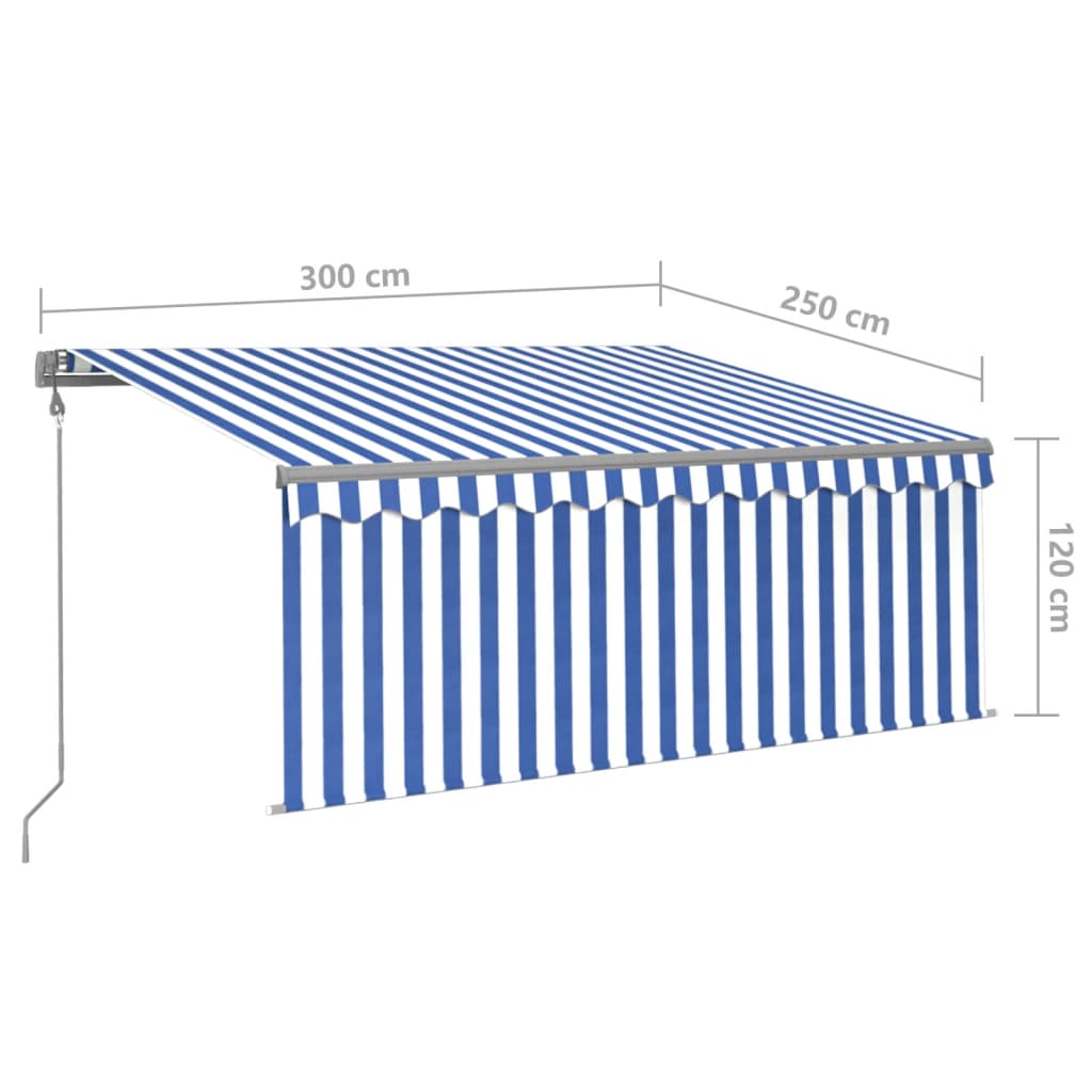 Automatic retractable awning with blind 3x2.5 m Blue and white