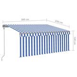 Automatic retractable awning with blind 3x2.5 m Blue and white