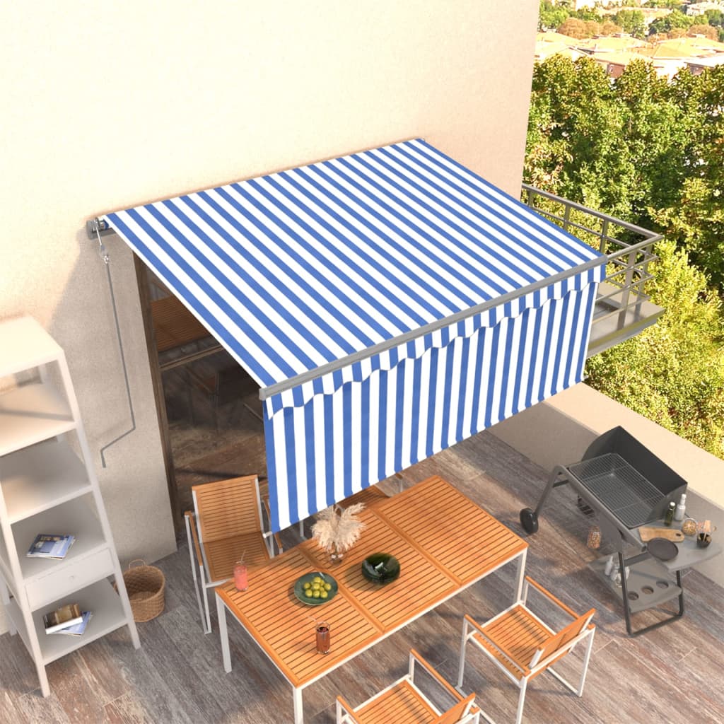 Automatic retractable awning with blind 3x2.5 m Blue and white