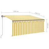 Auvent rétractable automatique avec store 3,5x2,5 m Jaune blanc