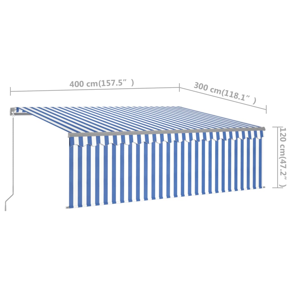 Auvent manuel rétractable avec store 4x3 m Bleu et blanc