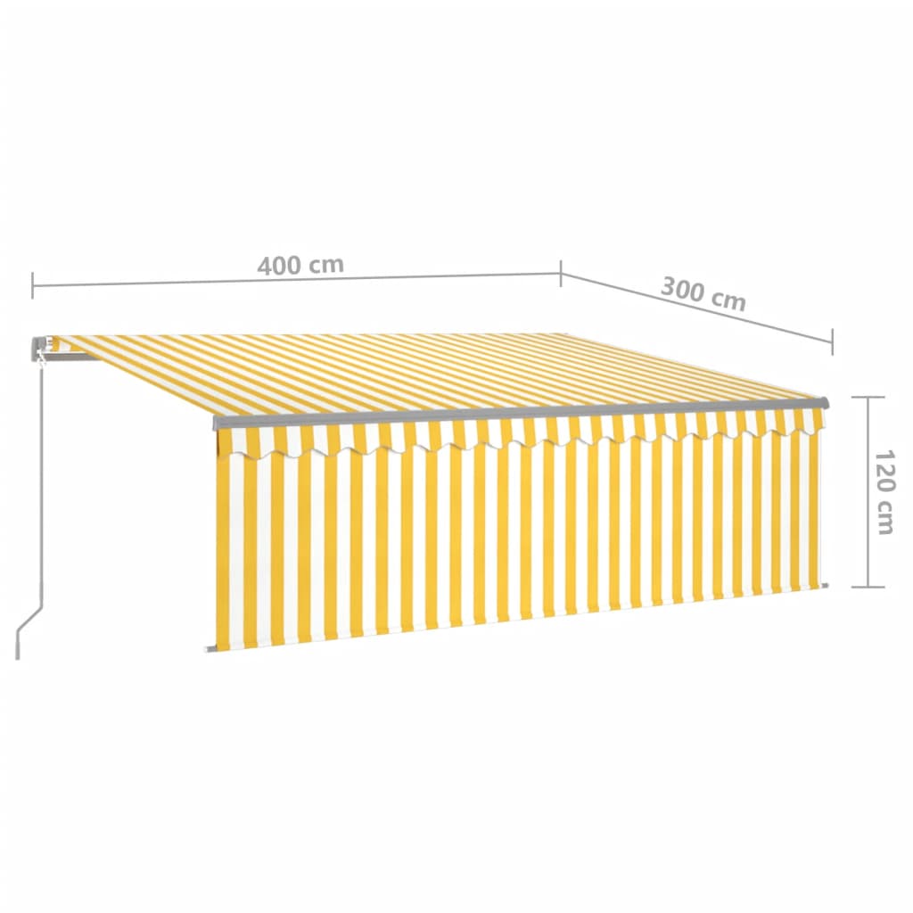 Auvent manuel rétractable avec store et LED 4x3m Jaune et blanc