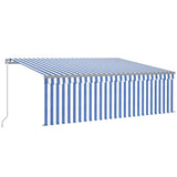 Manual retractable awning with blind and LED 4.5x3 m Blue white