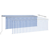 Manual retractable awning with blind and LED 4.5x3 m Blue white