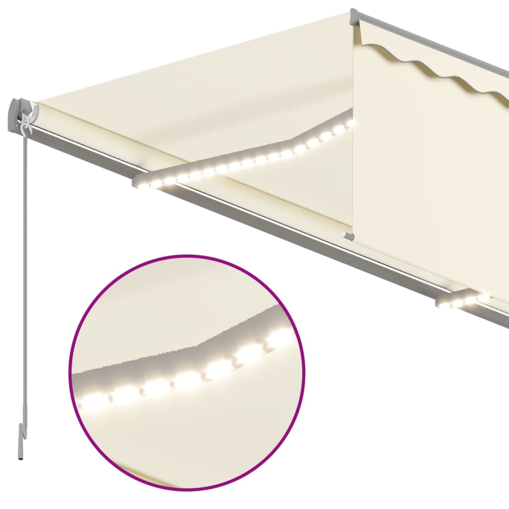 Auvent manuel rétractable avec store et LED 4,5x3 m Crème