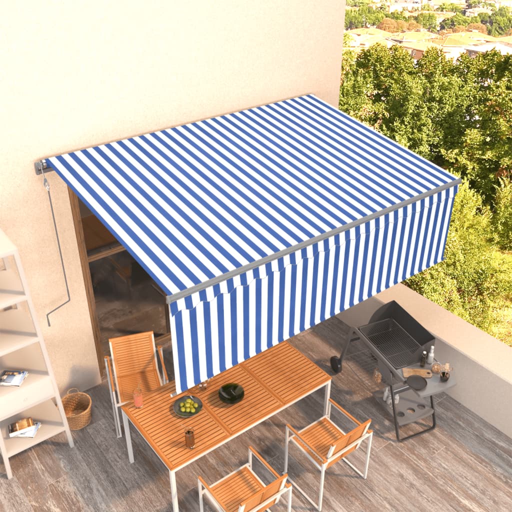 Auvent automatique rétractable avec store 4,5x3 m Bleu et blanc