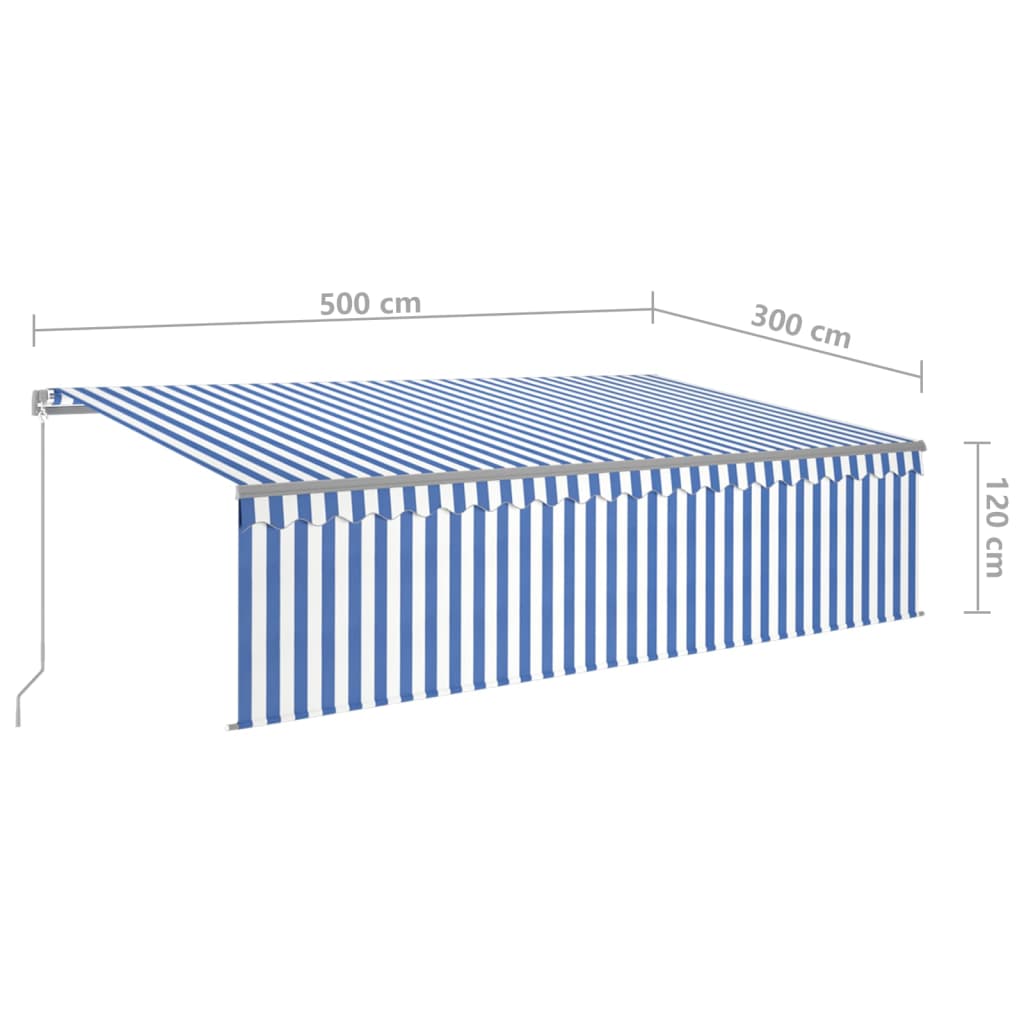 Auvent rétractable manuel avec store et LED 5x3 m Bleu et blanc