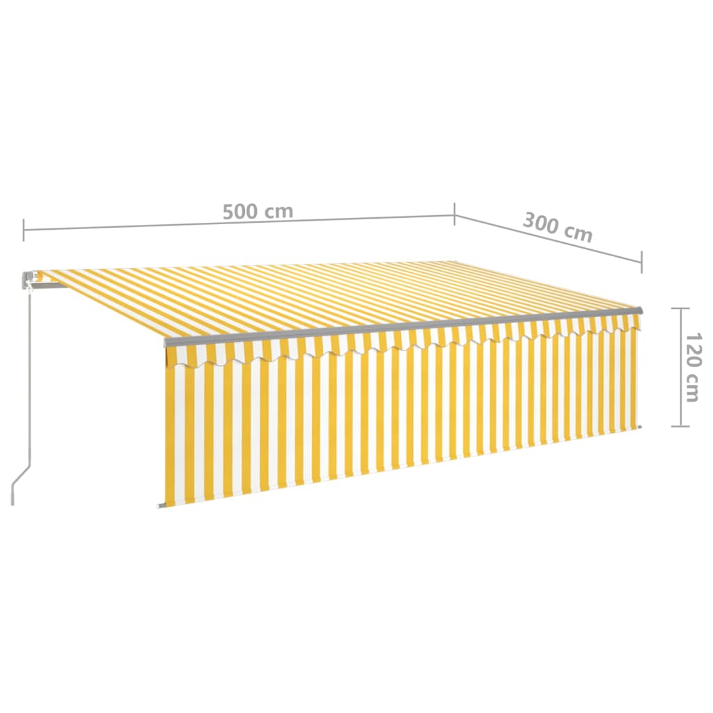 Auvent rétractable manuel avec store LED 5x3 m Jaune et blanc