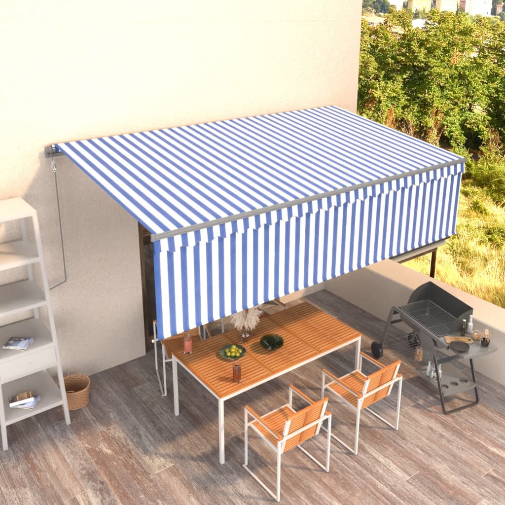 Auvent rétractable automatique avec store 5x3 m Bleu et blanc