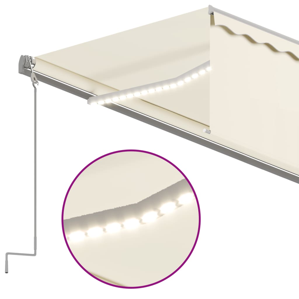 Auvent automatique store capteur de vent et LED 5x3 m Crème