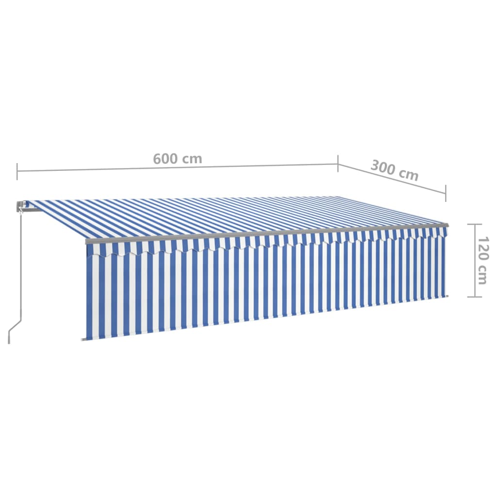 Auvent manuel rétractable avec store 6x3 m Bleu et blanc