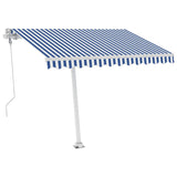 Auvent automatique capteur de vent/LED 300x250 cm Bleu et blanc