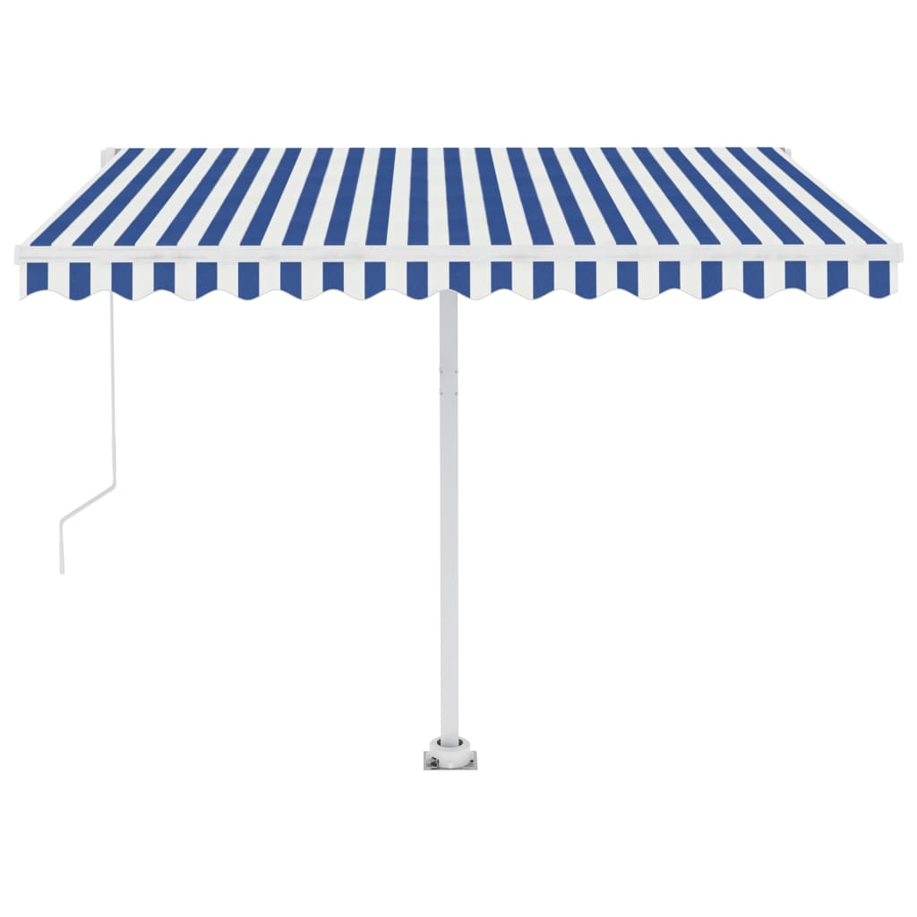 Auvent automatique capteur de vent/LED 300x250 cm Bleu et blanc