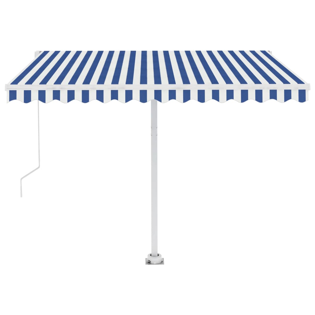 Auvent automatique capteur de vent/LED 350x250 cm Bleu et blanc