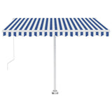 Auvent automatique capteur de vent/LED 350x250 cm Bleu et blanc