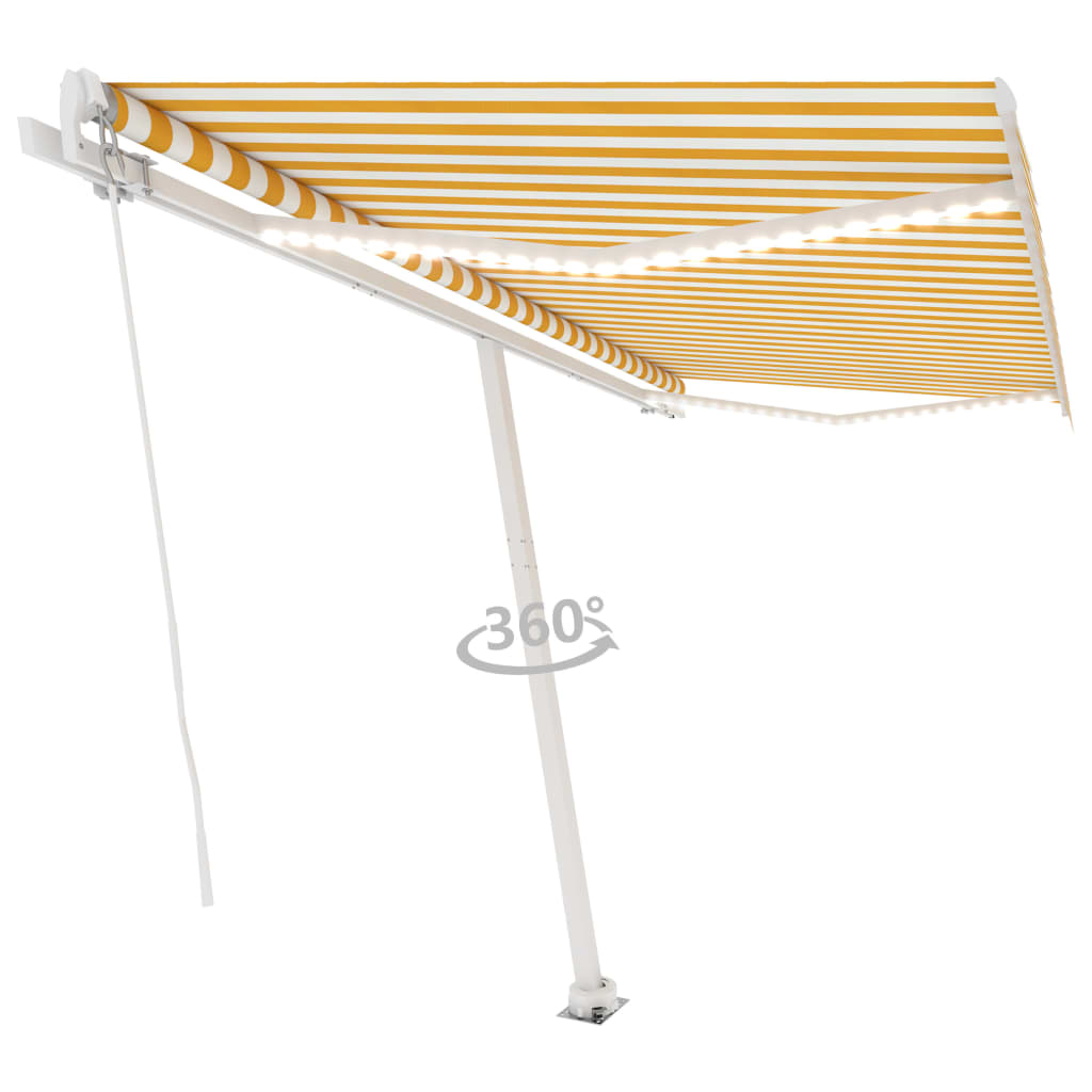 Manual retractable awning with LED 400x300 cm Yellow and white