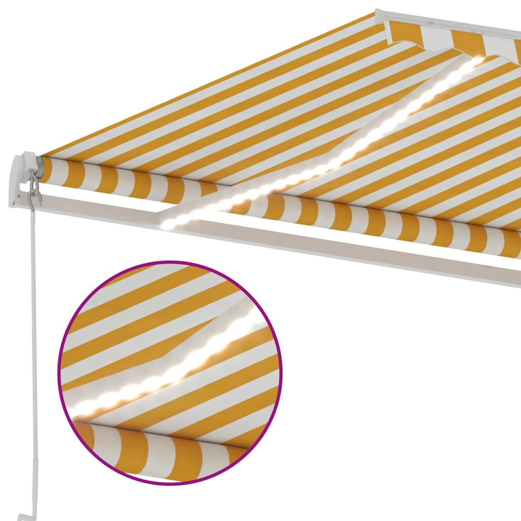 Manual retractable awning with LED 400x300 cm Yellow and white