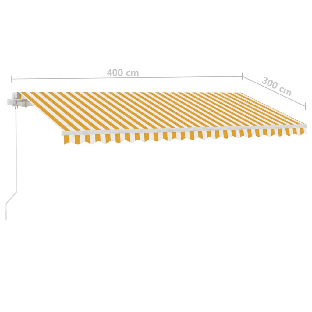 Manual retractable awning with LED 400x300 cm Yellow and white