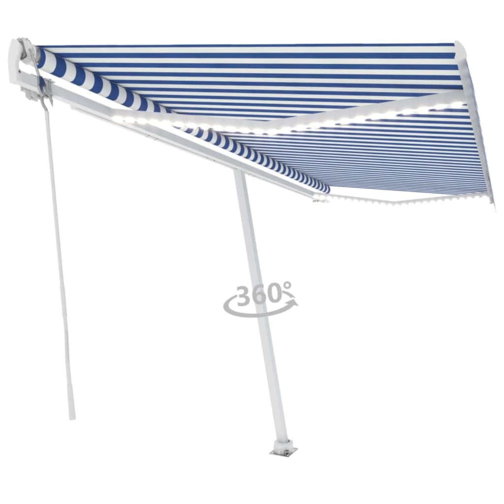 Automatischer Markisen-Windsensor/LED 500x300 cm Blau und Weiß